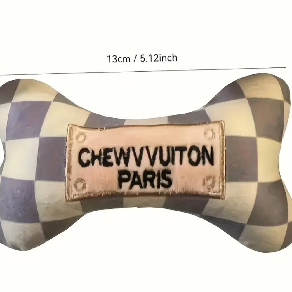 Plush Luxury Dog Toy Checkered ChewyVuiton Squeaker Designer Pampered Poochie